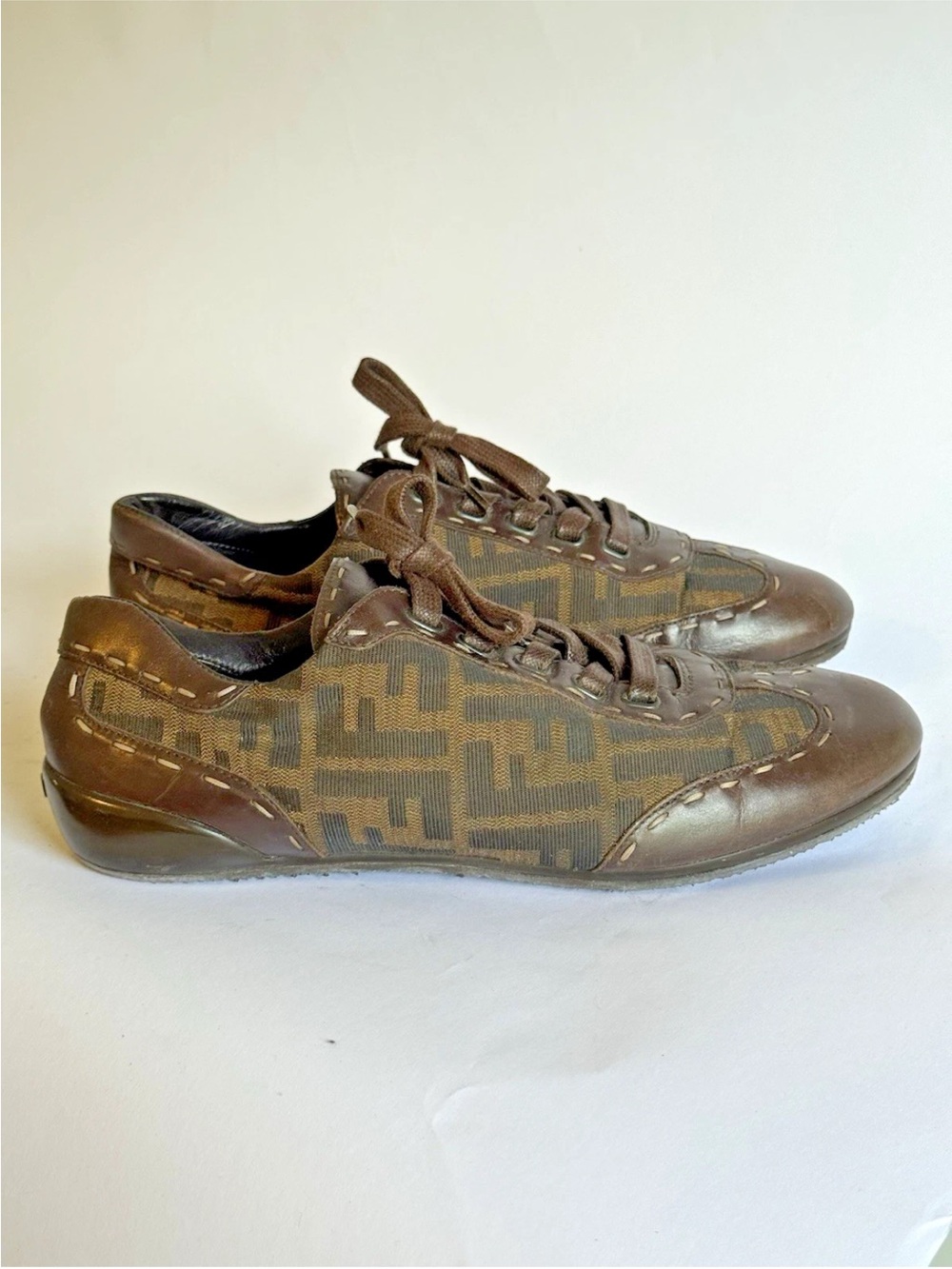 Fendi Brown Leather And Monogram Canvas Vintage Sneaker Women’s 39 - Picture 2 of 11